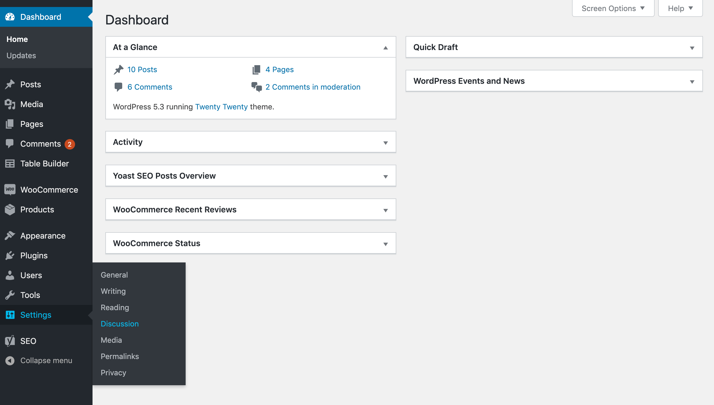 Accessing WordPress' Discussion settings.