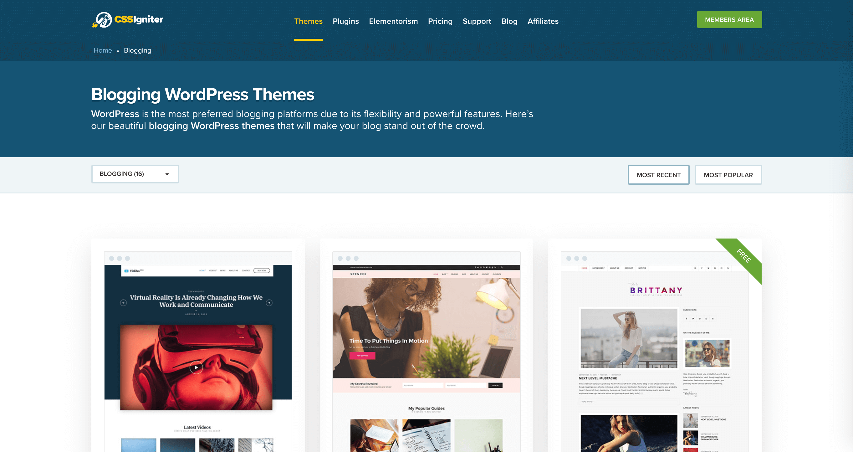 The CSSIgniter theme marketplace.