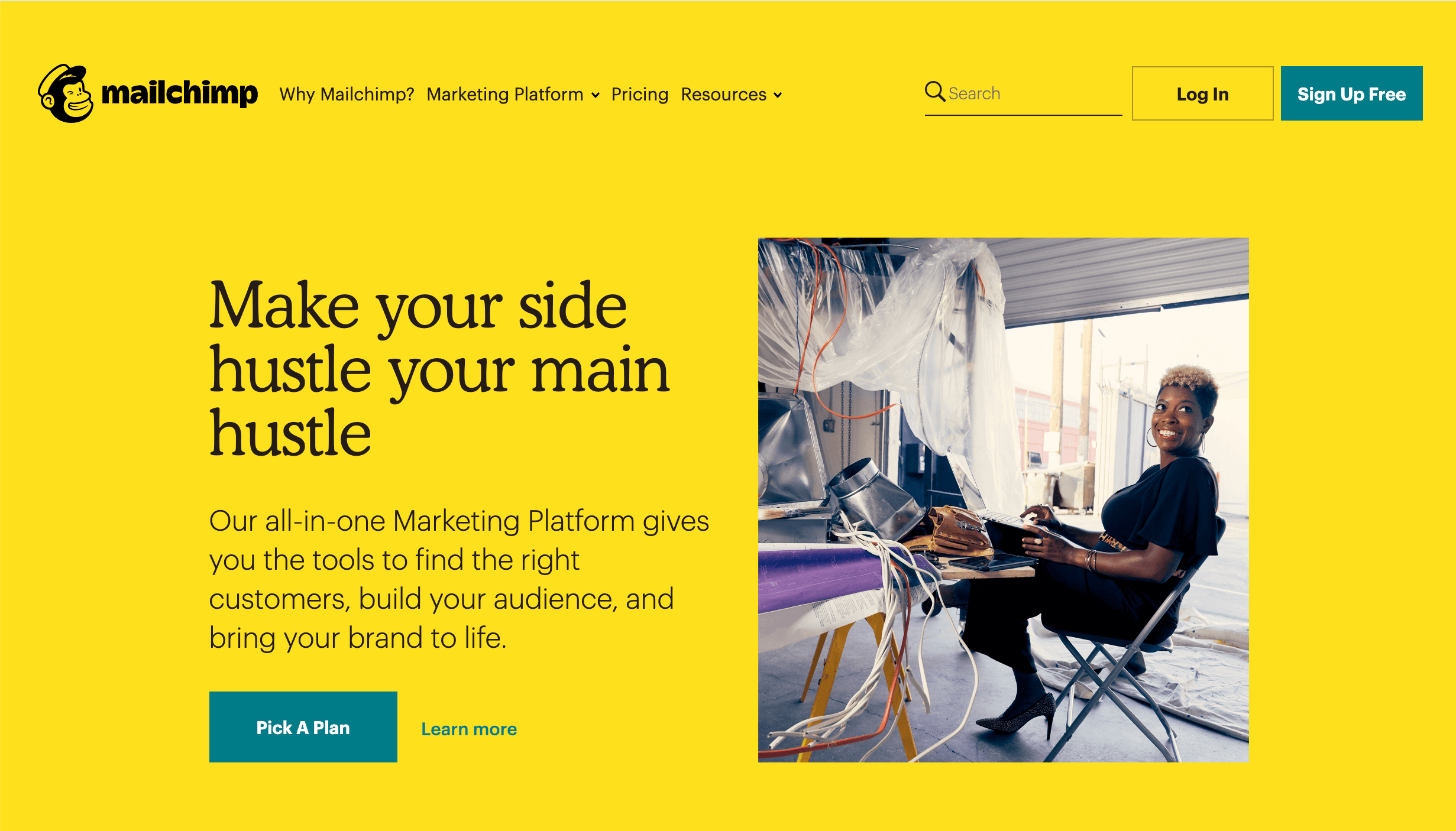 The MailChimp homepage.