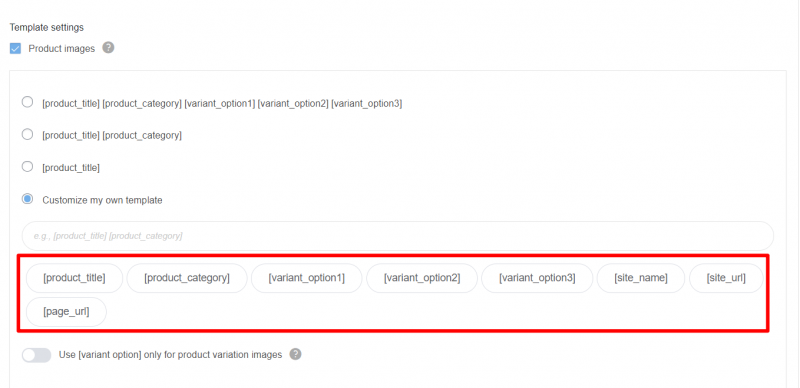 Product alt tags