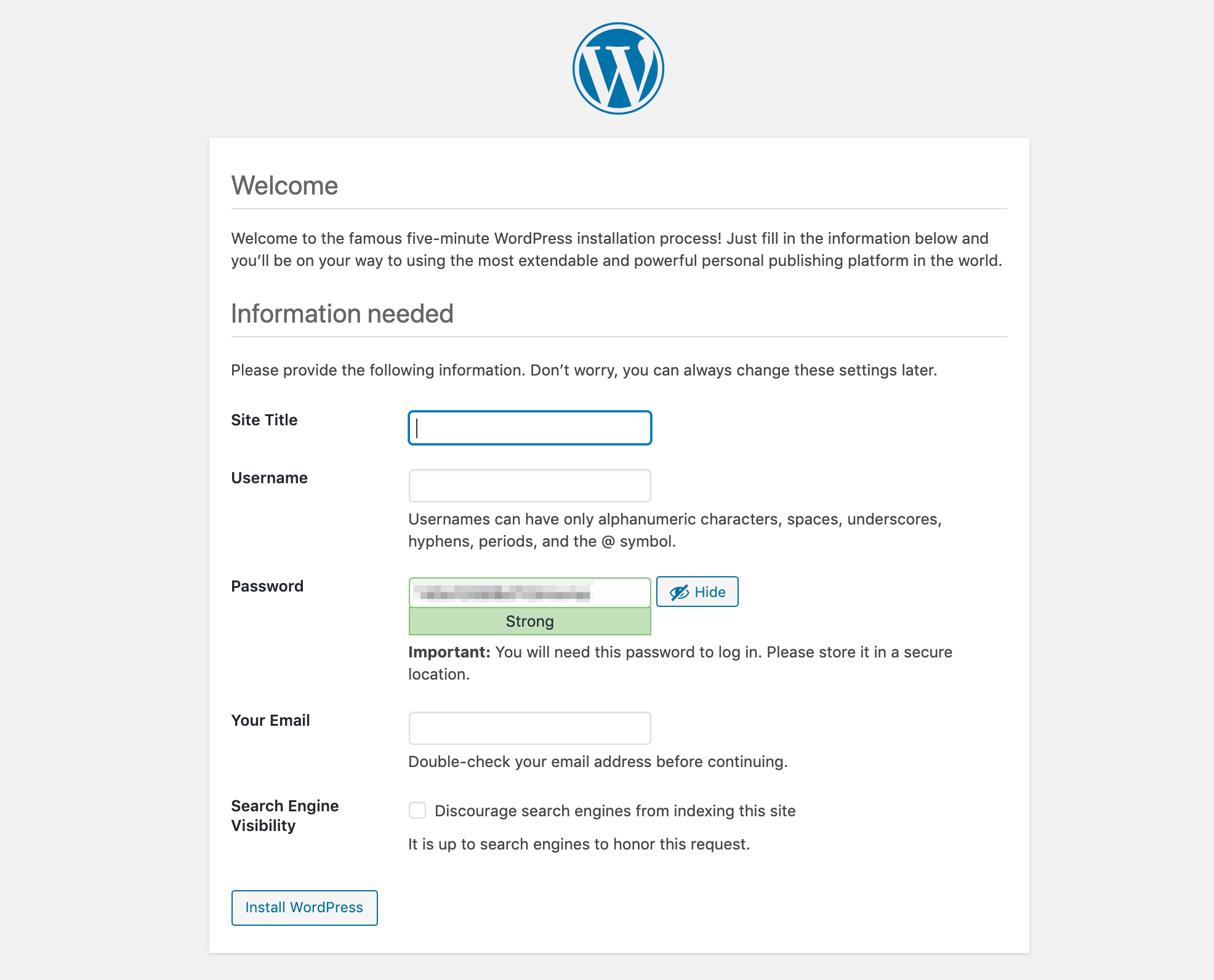 The WordPress Installation script.