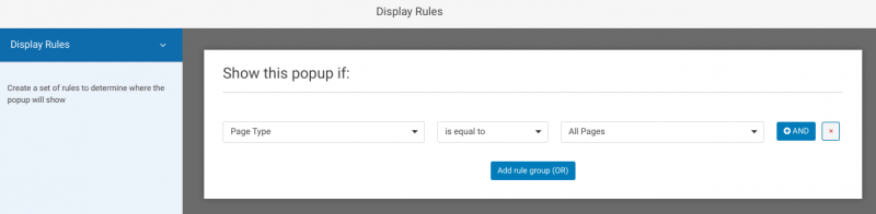 The display rules page on the WP Popups plugin.