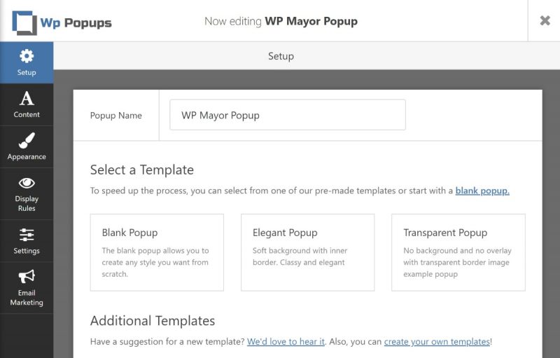 Popup templates