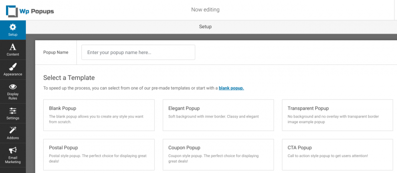 The WP Popups Pro plugin templates page.