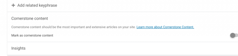 The cornerstone content setting on the Yoast SEO WordPress plugin.