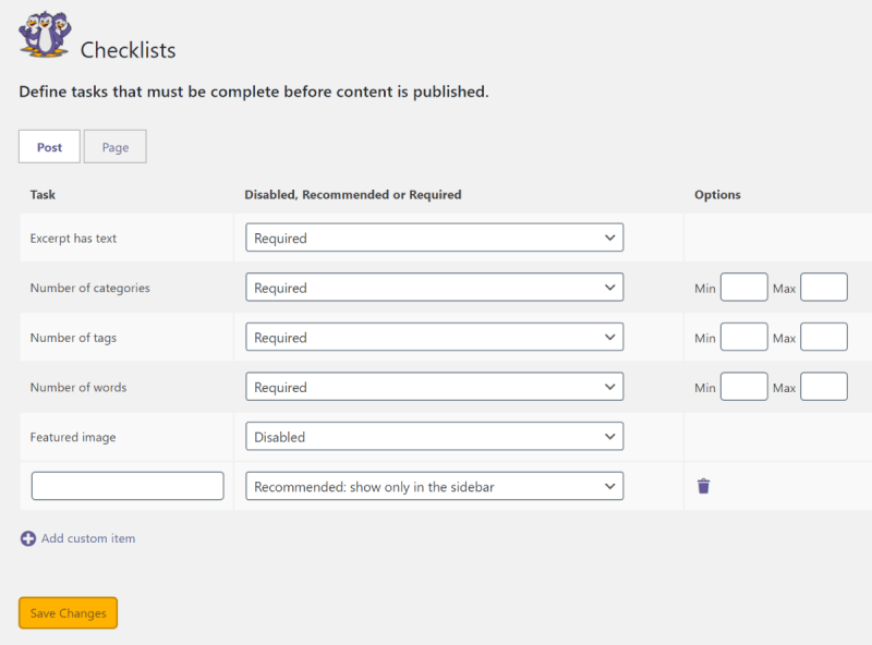 Creating a checklist