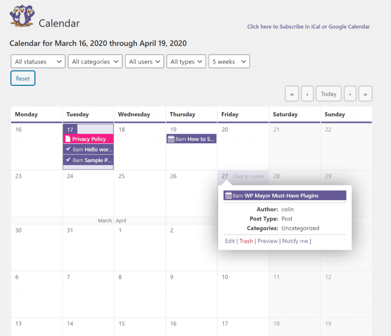 PublishPress calendar detail