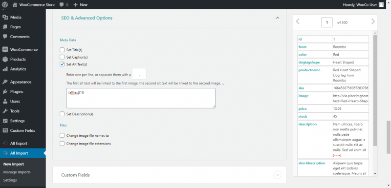 import product image metadata