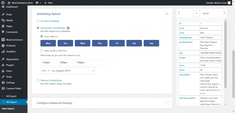 import products scheduling options