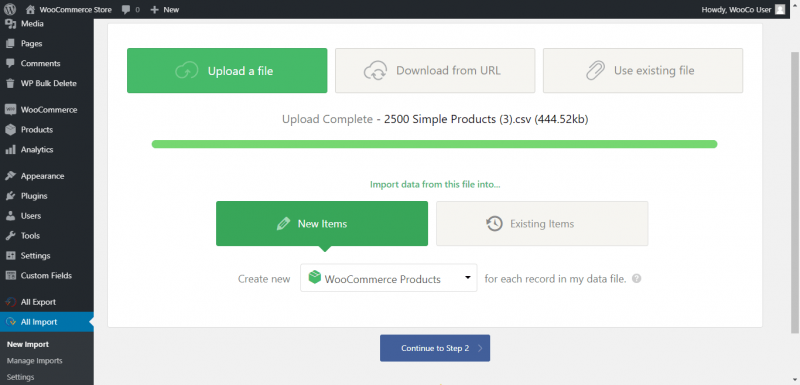 import wooco products upload a file