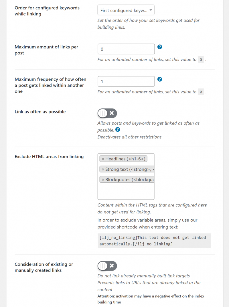 More content settings