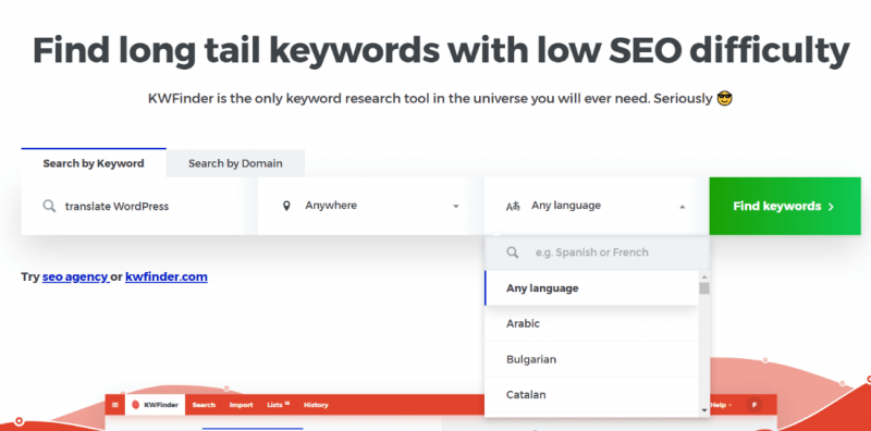 KWFinder multilingual SEO