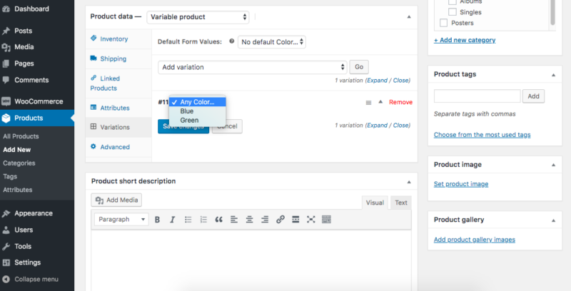 add variations WooCommerce