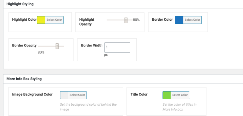 The color and styling options in the WP Draw Attention plugin.