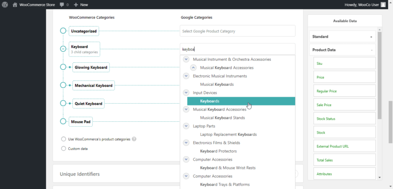 Map categories auto complete