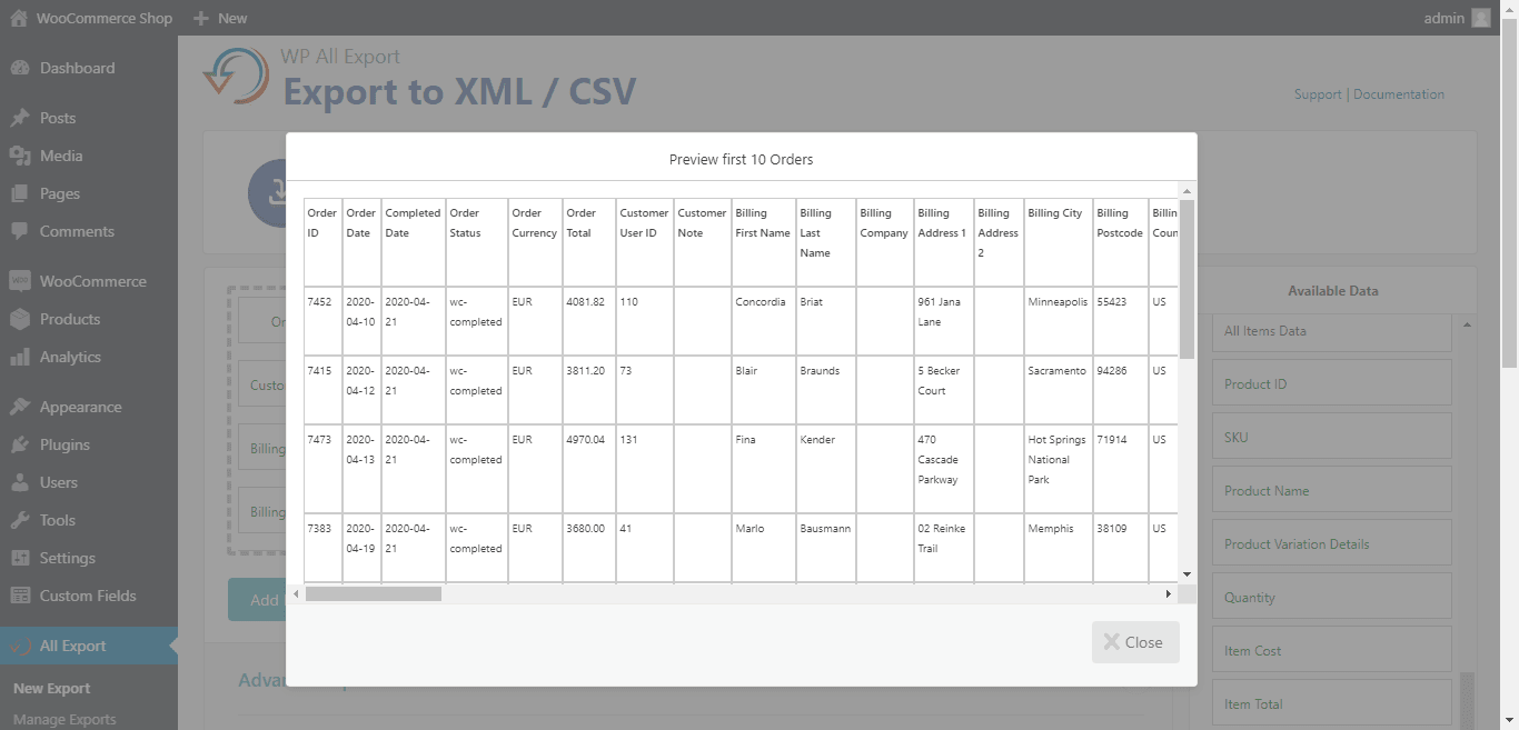 Preview data