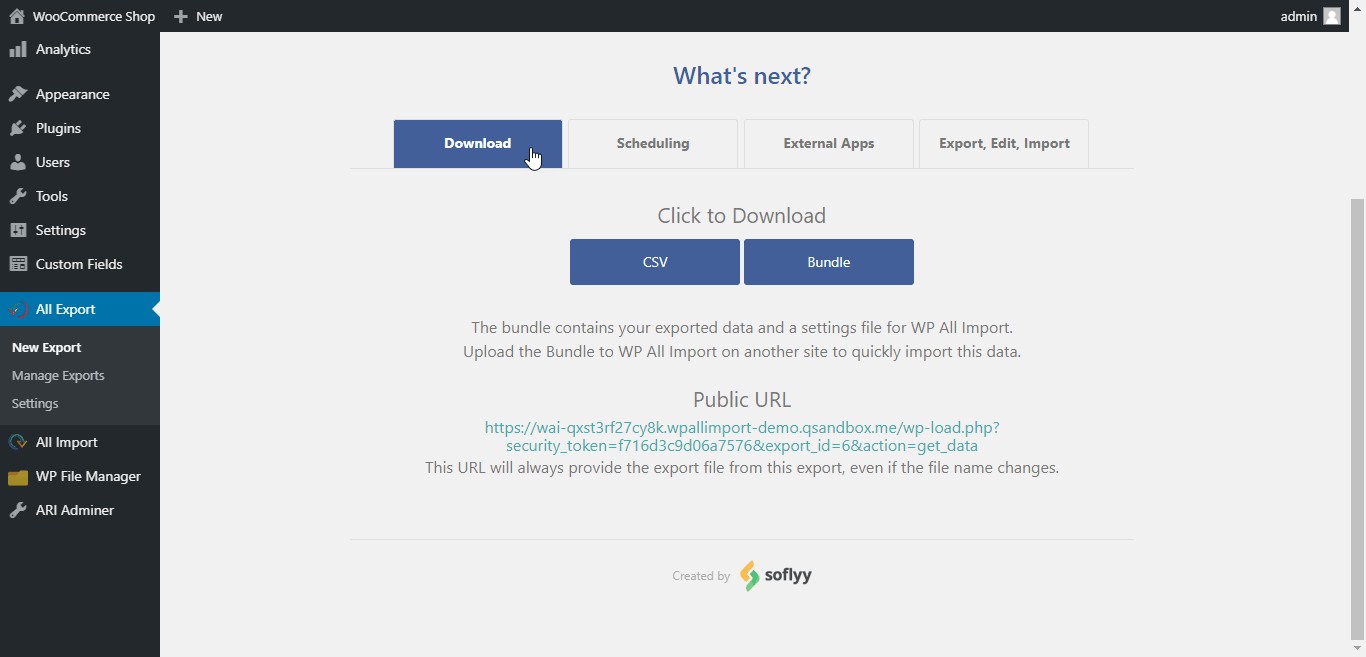 Download tab