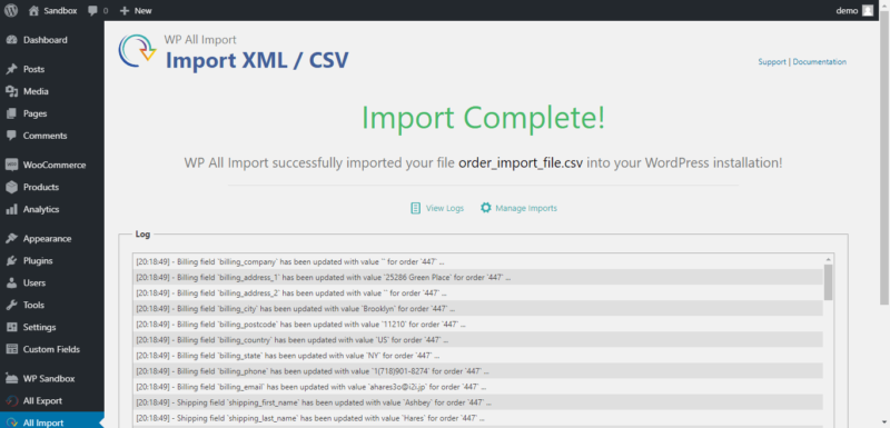 Import complete