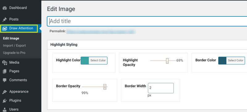 The interactive image editor of the WP Draw Attention plugin.