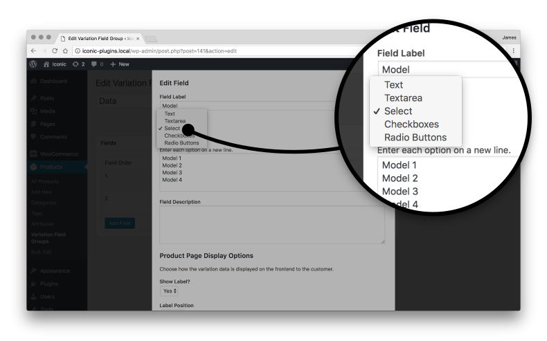 custom fields for variations