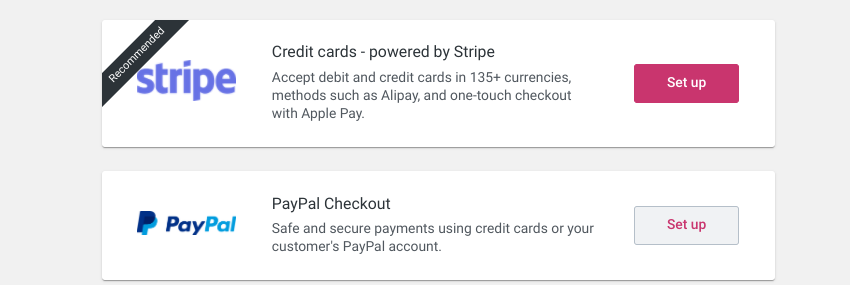 The payment methods for the WooCommerce plugin.