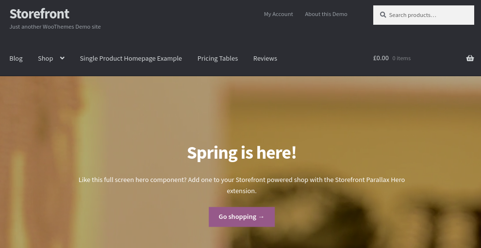 The WooCommerce Storefront theme demo.