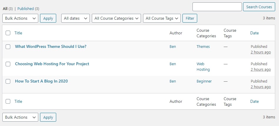 Courses created with LearnDash