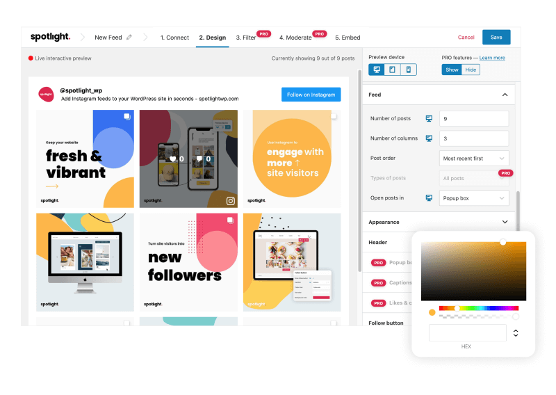 Design your feed using the live preview customizer