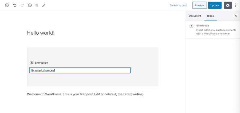 Adding a branded sharebox in the Block Editor.
