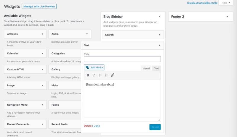Adding a branded sharebox to a text widget.