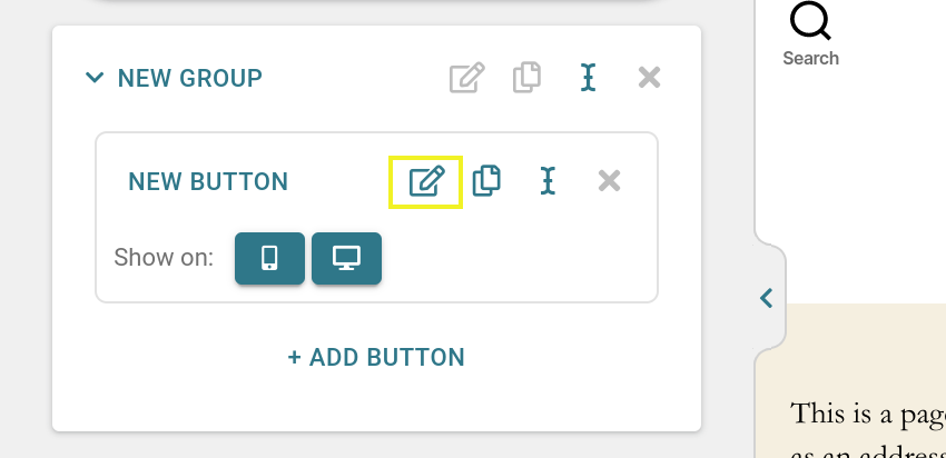 The edit button in the Buttonizer plugin frontend interface.
