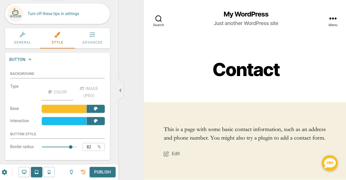 The interface of the Buttonizer plugin.