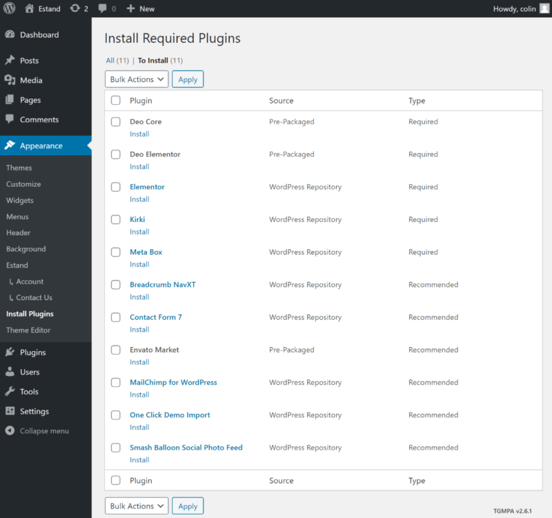 Required plugins