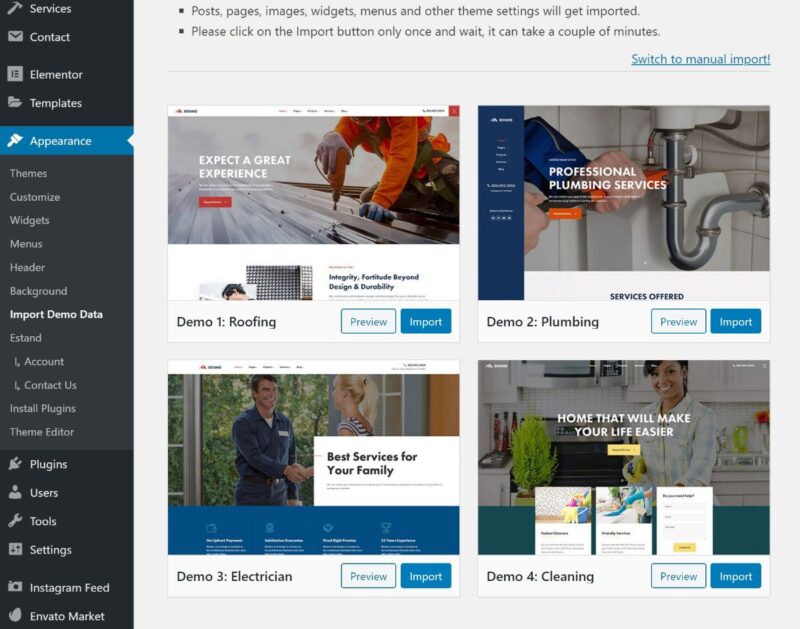 Import demo sites