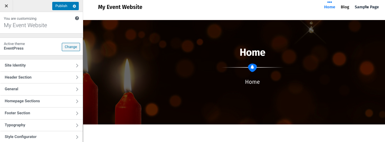 The theme Customizer in WordPress.