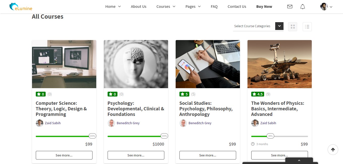 Grid layout in elearning websites