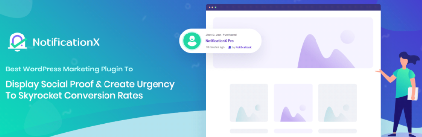 The NotificationX WordPress notification bar plugin.