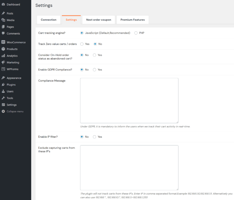 WordPress settings