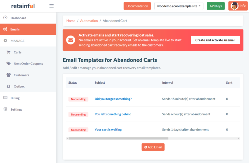 Abandoned cart email sequence