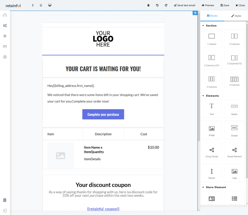 Retainful review of drag-and-drop email builder