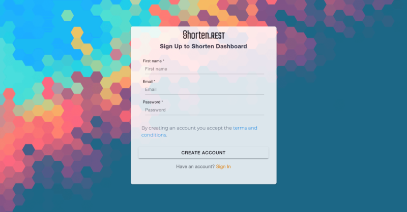The Shorten.REST signup page.