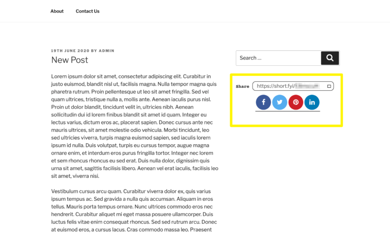 A branded sharebox in a sidebar.