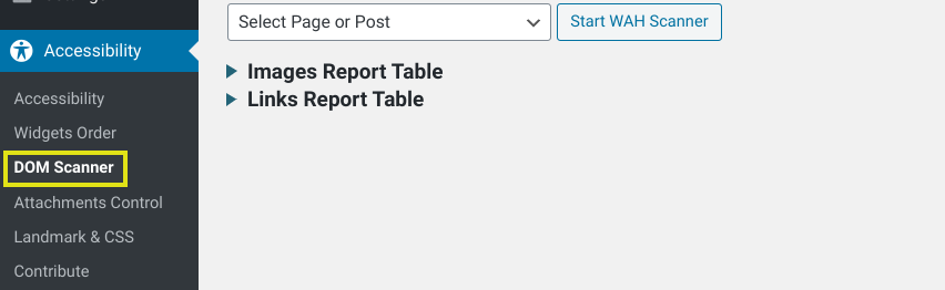 The DOM scanner feature in the Web Accessibility Helper plugin.
