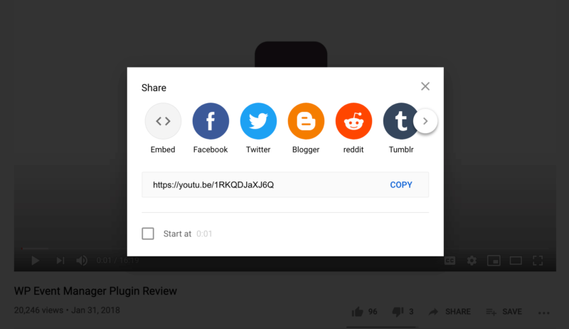 An example of a YouTube sharebox.