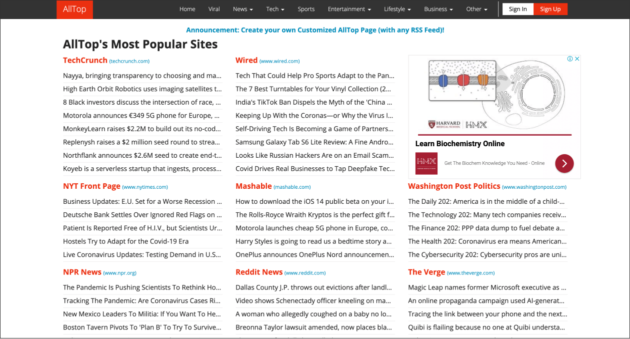 The AllTop content aggregator website.