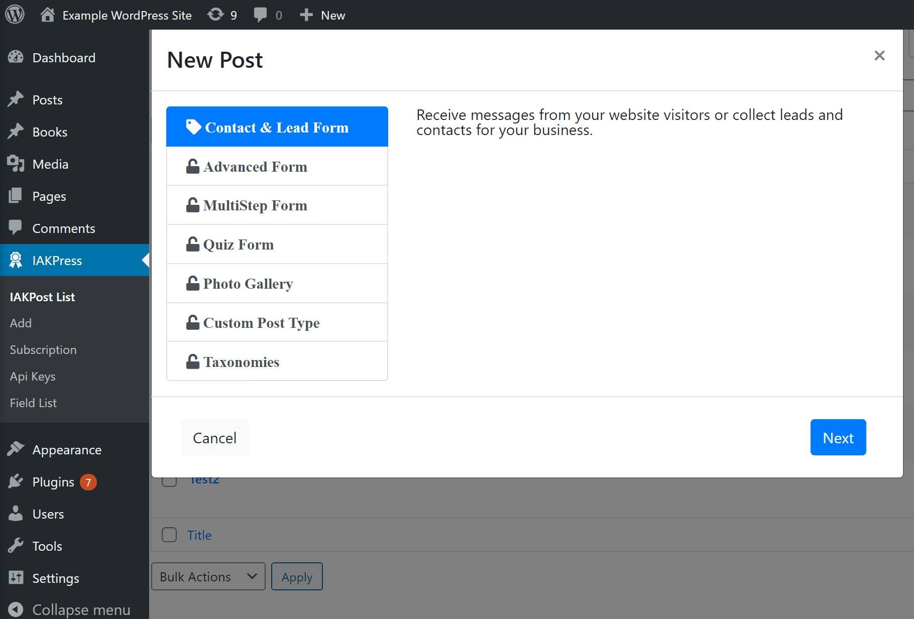 IAKPress form types
