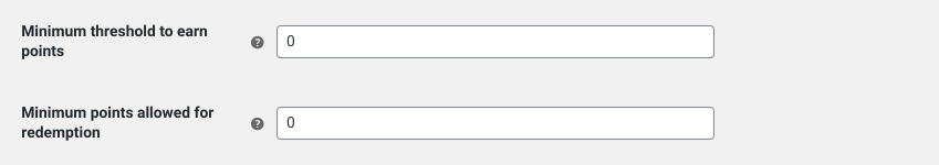 The minimum threshold point settings section for a WooCommerce loyalty program.