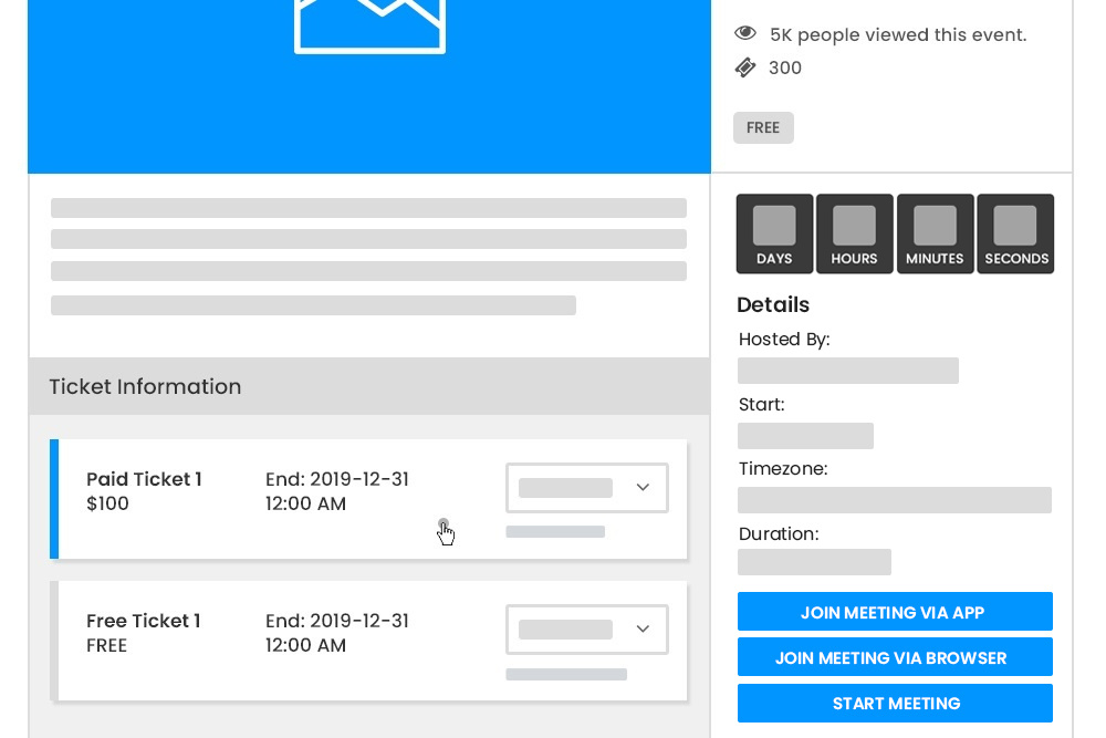 The page to sell Zoom tickets on the WP Event Manager plugin.