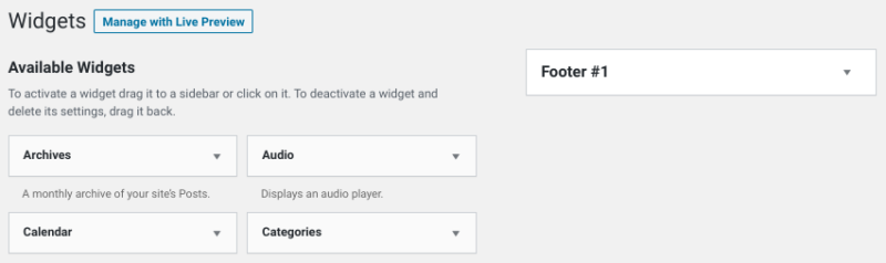 The Widgets page in WordPress.