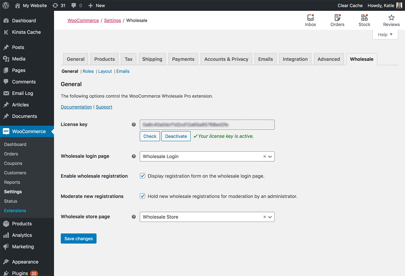 WooCommerce Wholesale Pro plugin settings.
